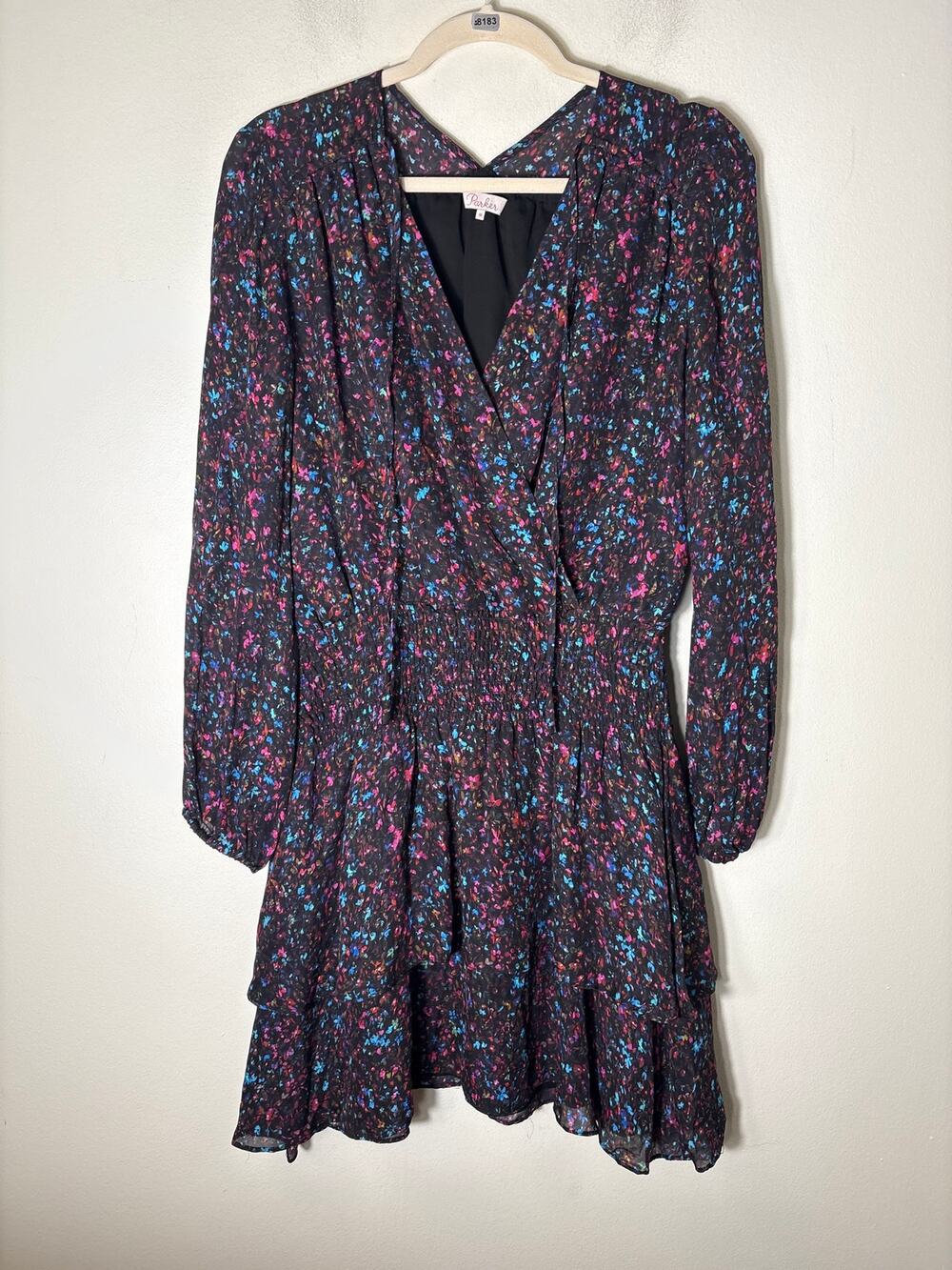 Parker Dark Mulitcolor Floral Long Sleeve Smocked Waist Dress Sz M
